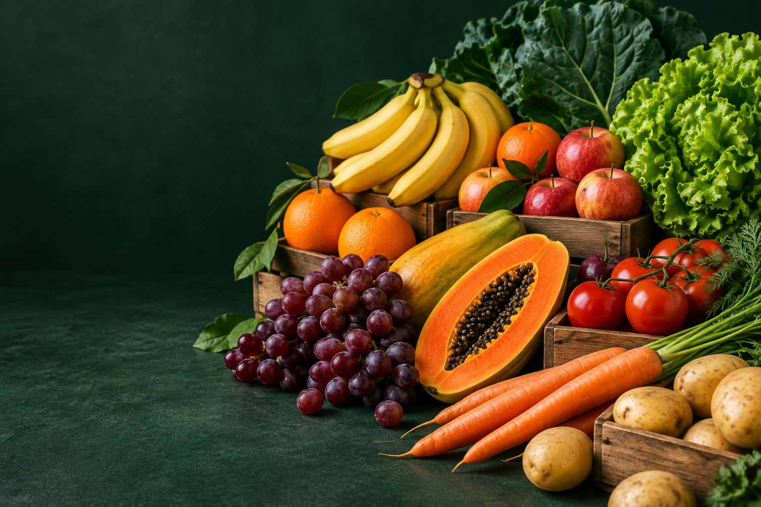 Composição ilustrativa de frutas, verduras e legumes frescos